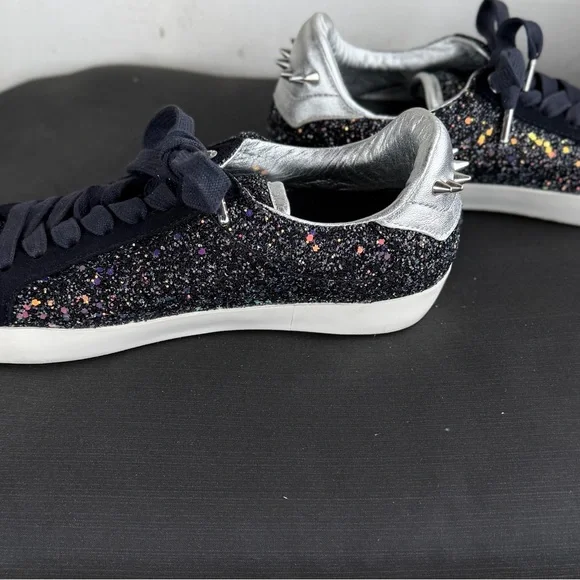 Zadig & Voltaire Black Glitter Low-Top Sneakers with Silver Heel - Picture 7 of 8
